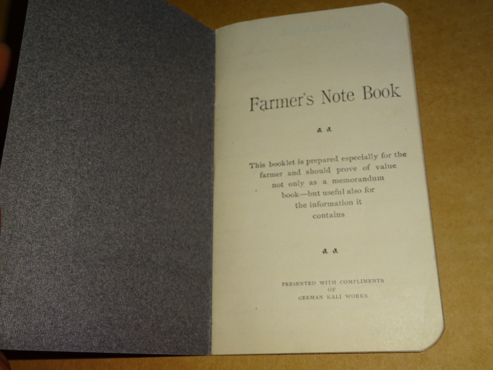 1909 Vintage German Kali Works Chicago Farmers Note Book Memo Book Potash