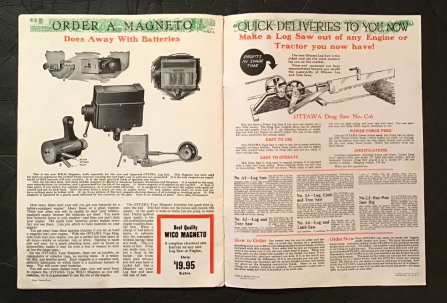 CIRCA 1920S OTTAWA SAW SALES CATALOG, OTTAWA, KANSAS