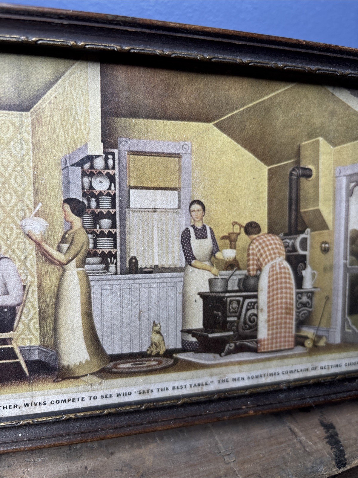 1930s Dinner For Threshers Farming Homestead Print Sign Grant Wood Glass Framed