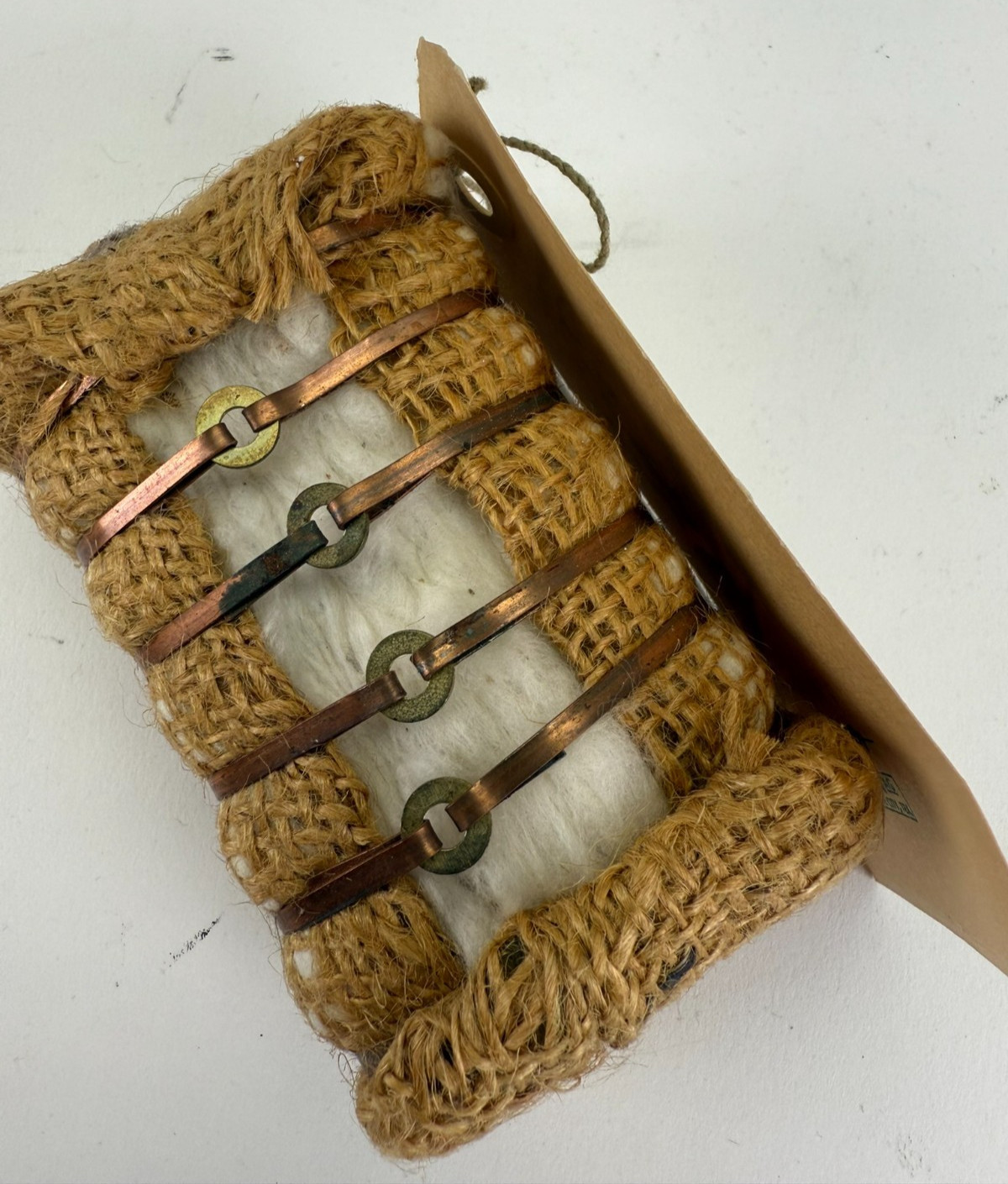Vintage Miniature Souvenir Real Cotton Bale from Arizona in Burlap w/Tag