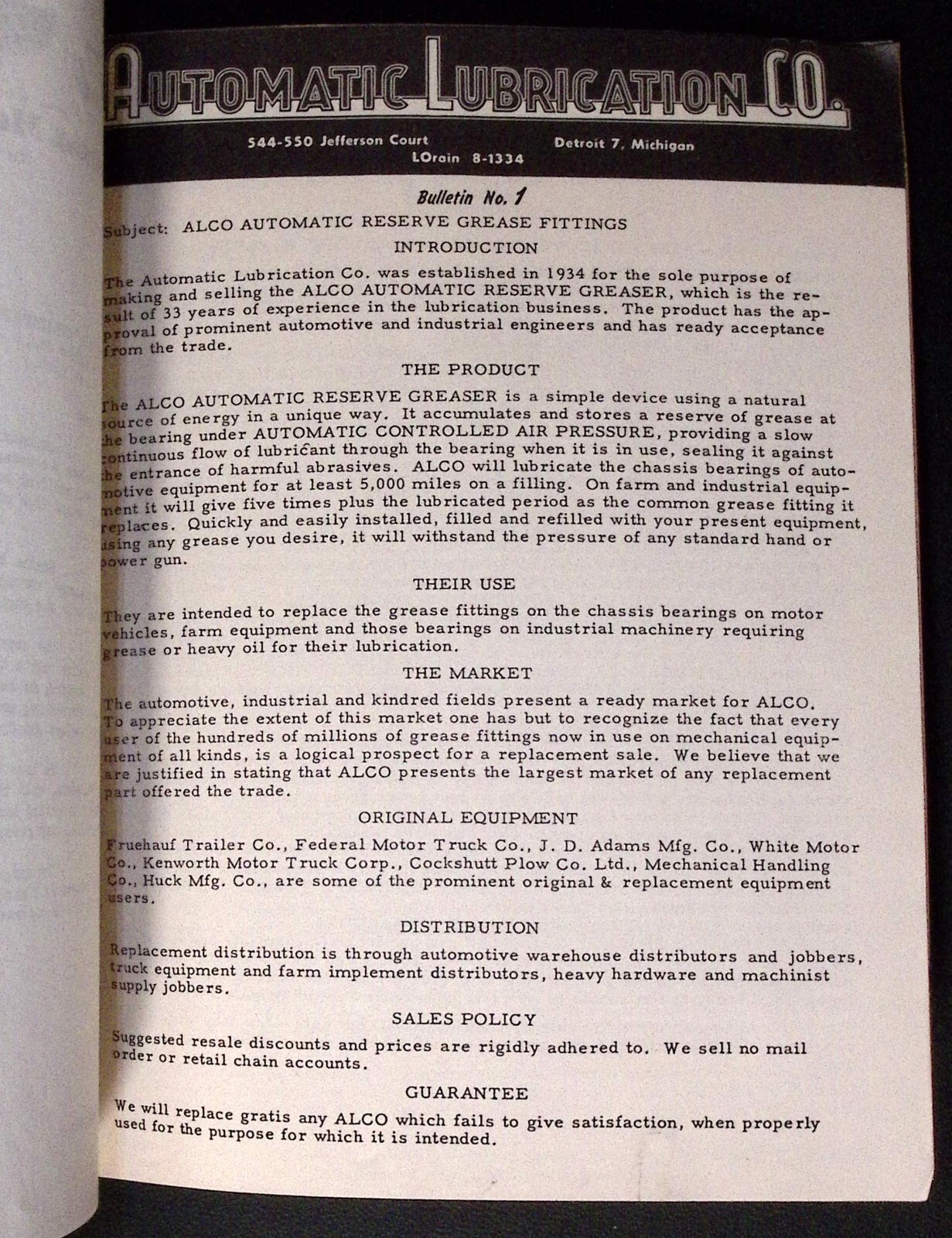 1953 Alco Greae Accumulator Dealer Brochure Automatic Lubrication Co Detroit MI