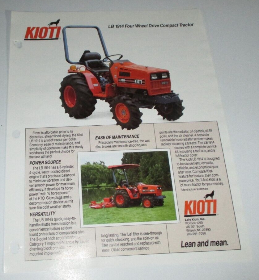 Kioti LB 1914 4WD Tractor Sales Brochure / Spec Sheet Literature