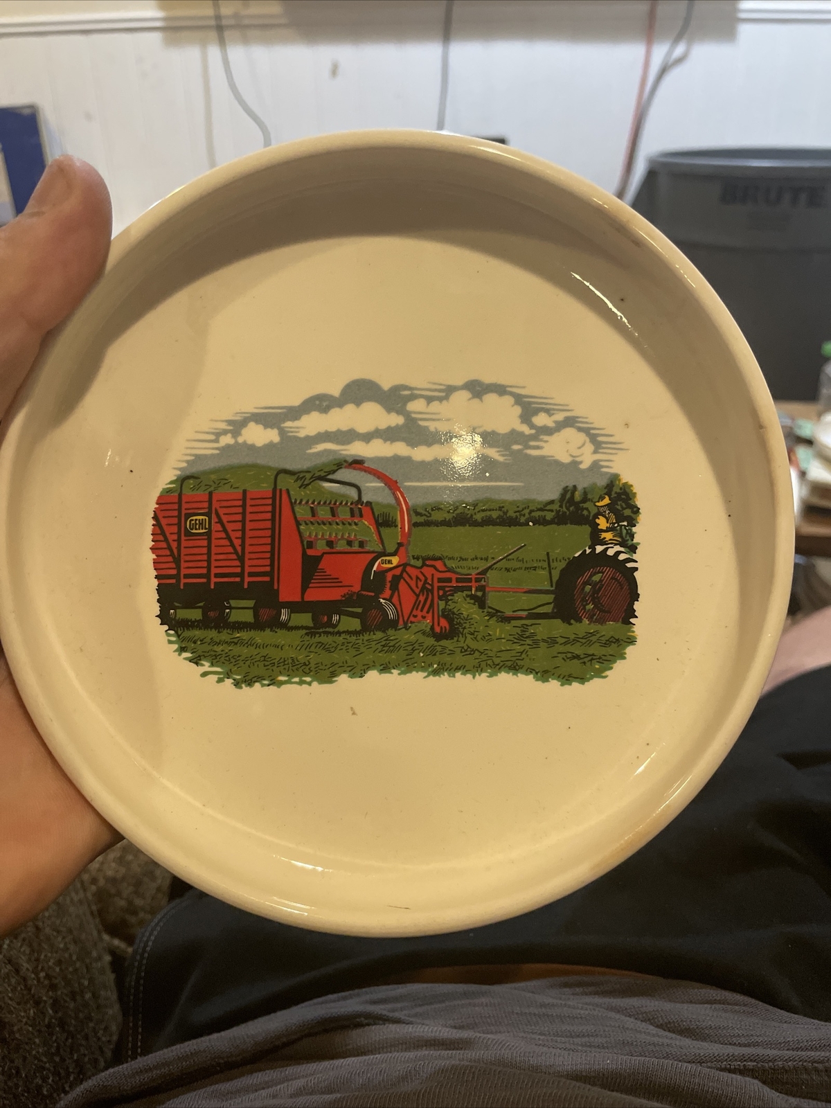 GEHL 59 ASHTRAY DISH CANDY NUT VINTAGE WHITE CERAMIC FARM SCENE