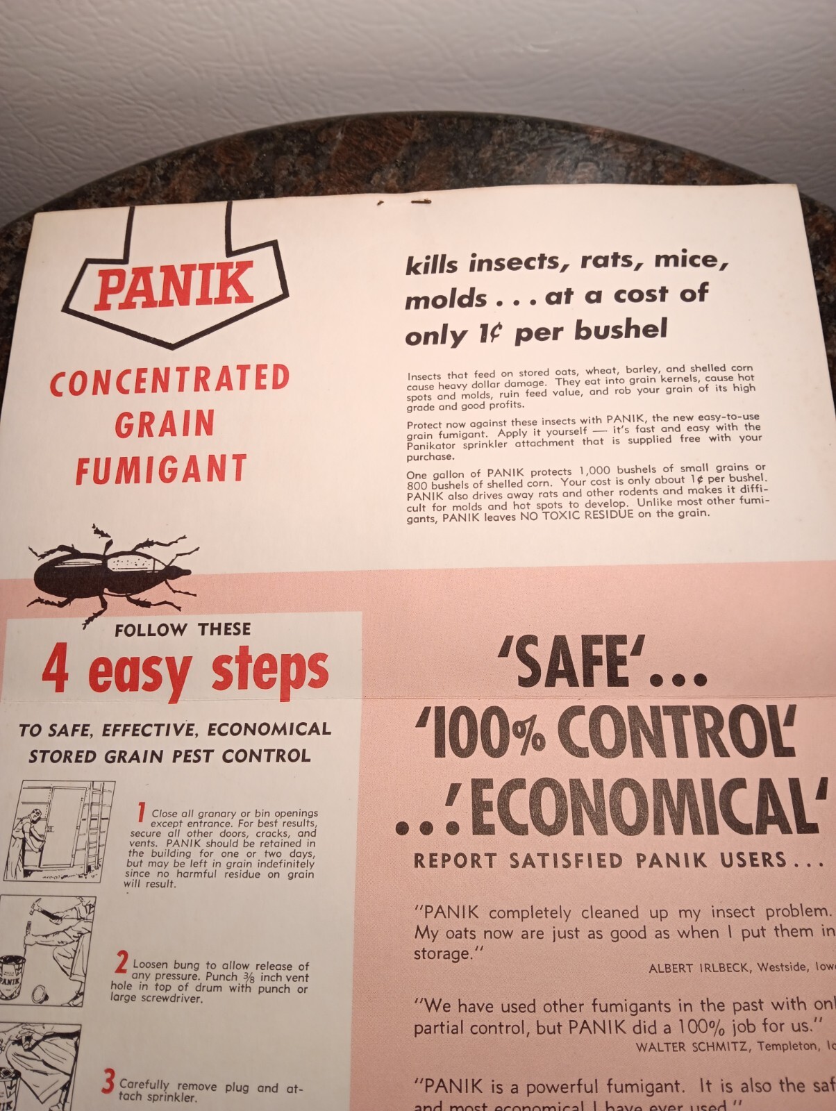 Rare Vintage 40s « PANIK » Grain Fumigant Advertising/Information/Instructions