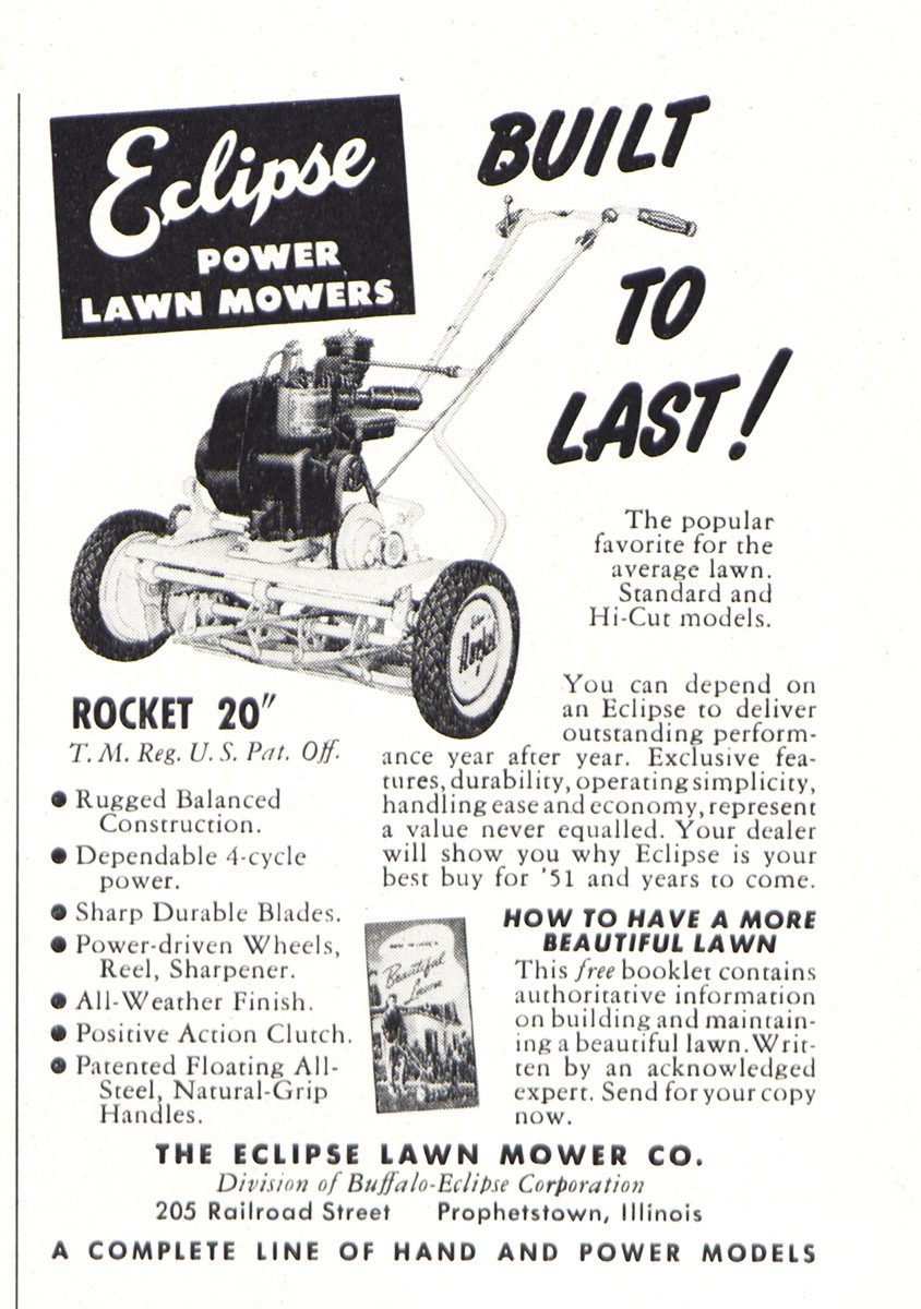 1951 Eclipse Mowers: Built to Last Vintage Print Ad