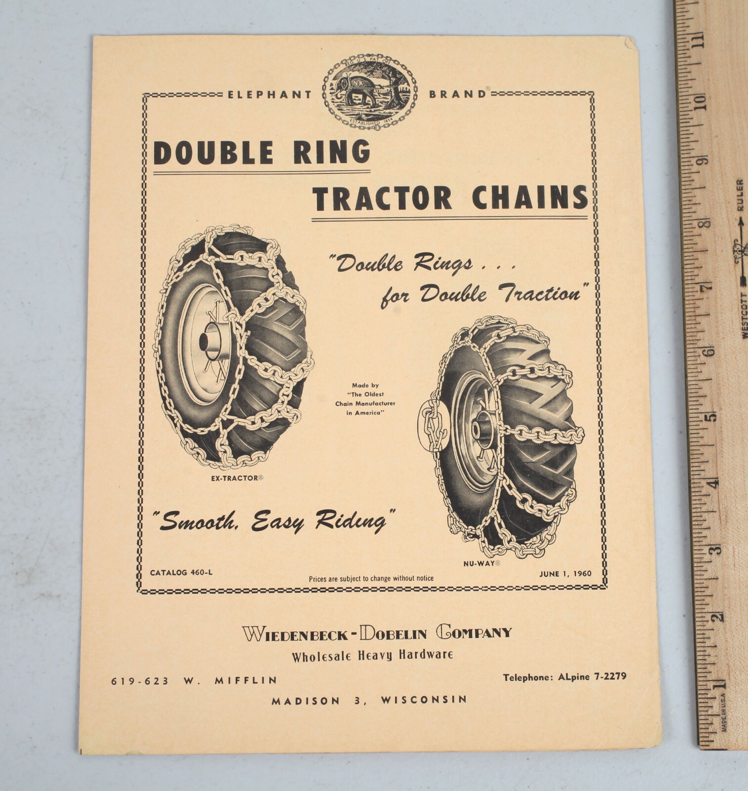 Vintage 1960 Elephant Brand Double Ring Tractor Chain Brochure Madison WI