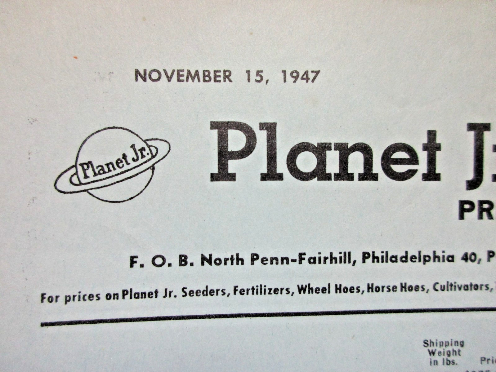 1947 PLANET JR. Garden Tractors Catalog #16 and Price List! S.L. Allen & Co.,Inc