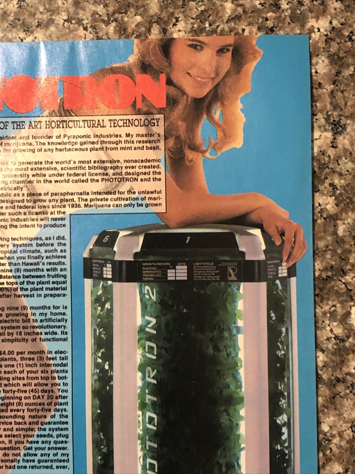 1988 Phototron Pyraponic Indoor Plant Grow PRINT AD Weed Marijuana VTG 1980s
