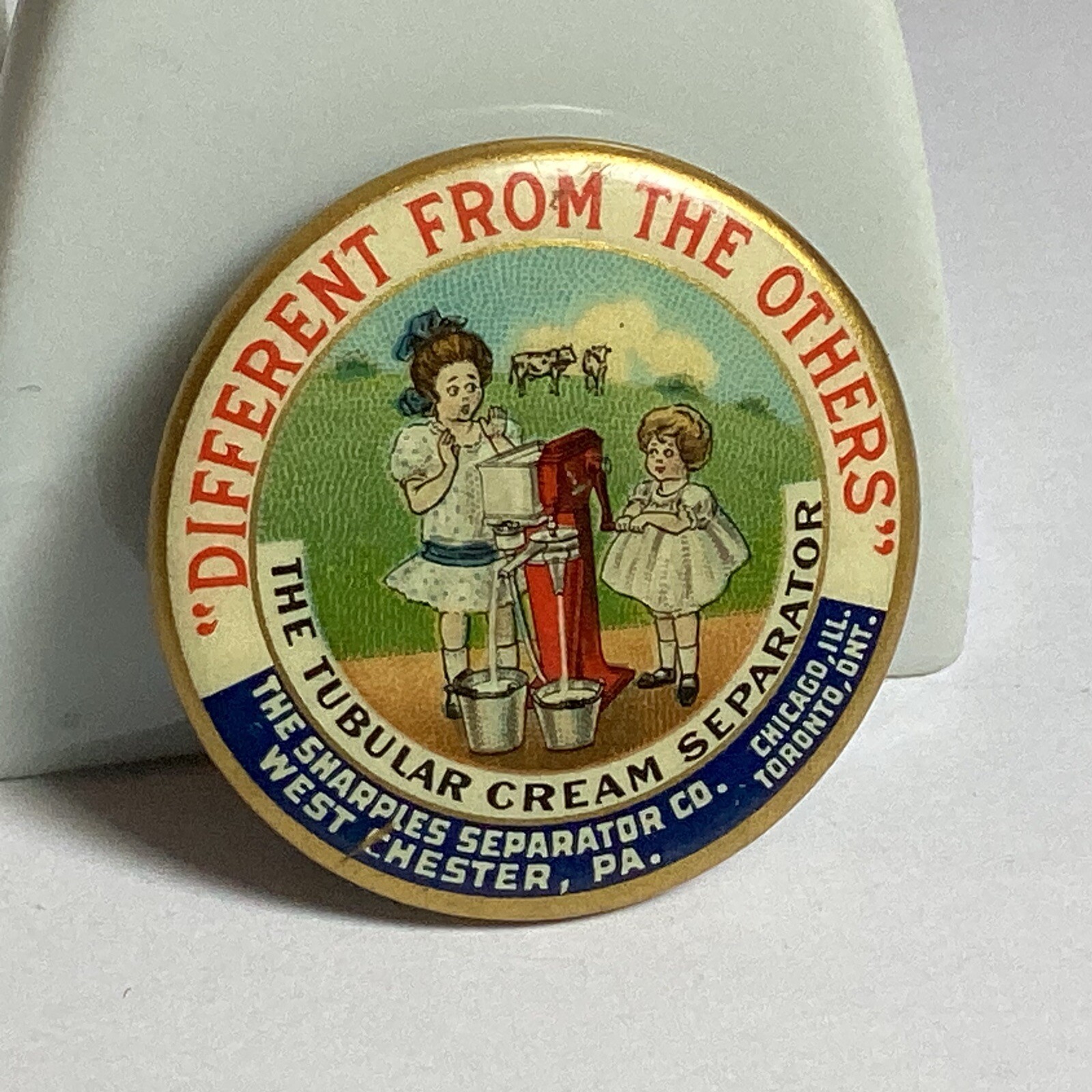 Rare 1896 Sharples Tubular Cream Separator Adv Pinback Button The W & H Co PA