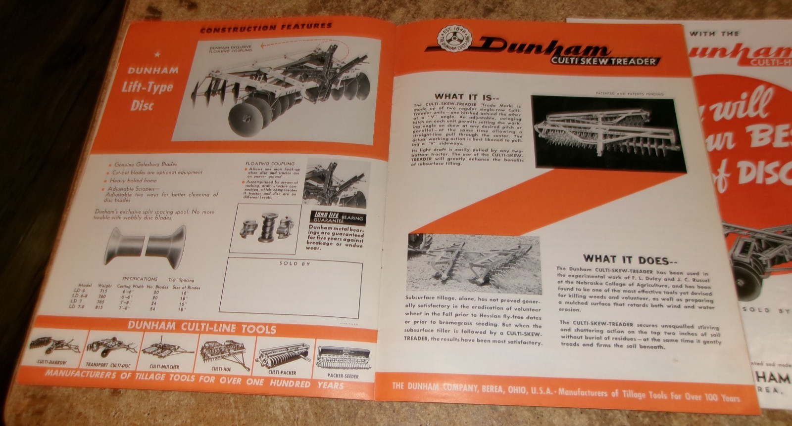 1950&rsquo;s dunham culti-line equipment brochures see description good used