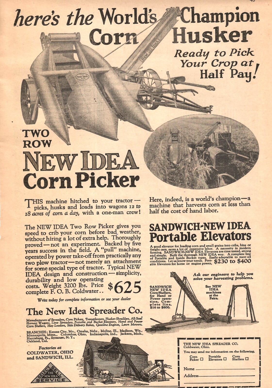 VINTAGE 1930 NEW IDEA SPREADER CO CORN PICKER FARMING PRINT AD