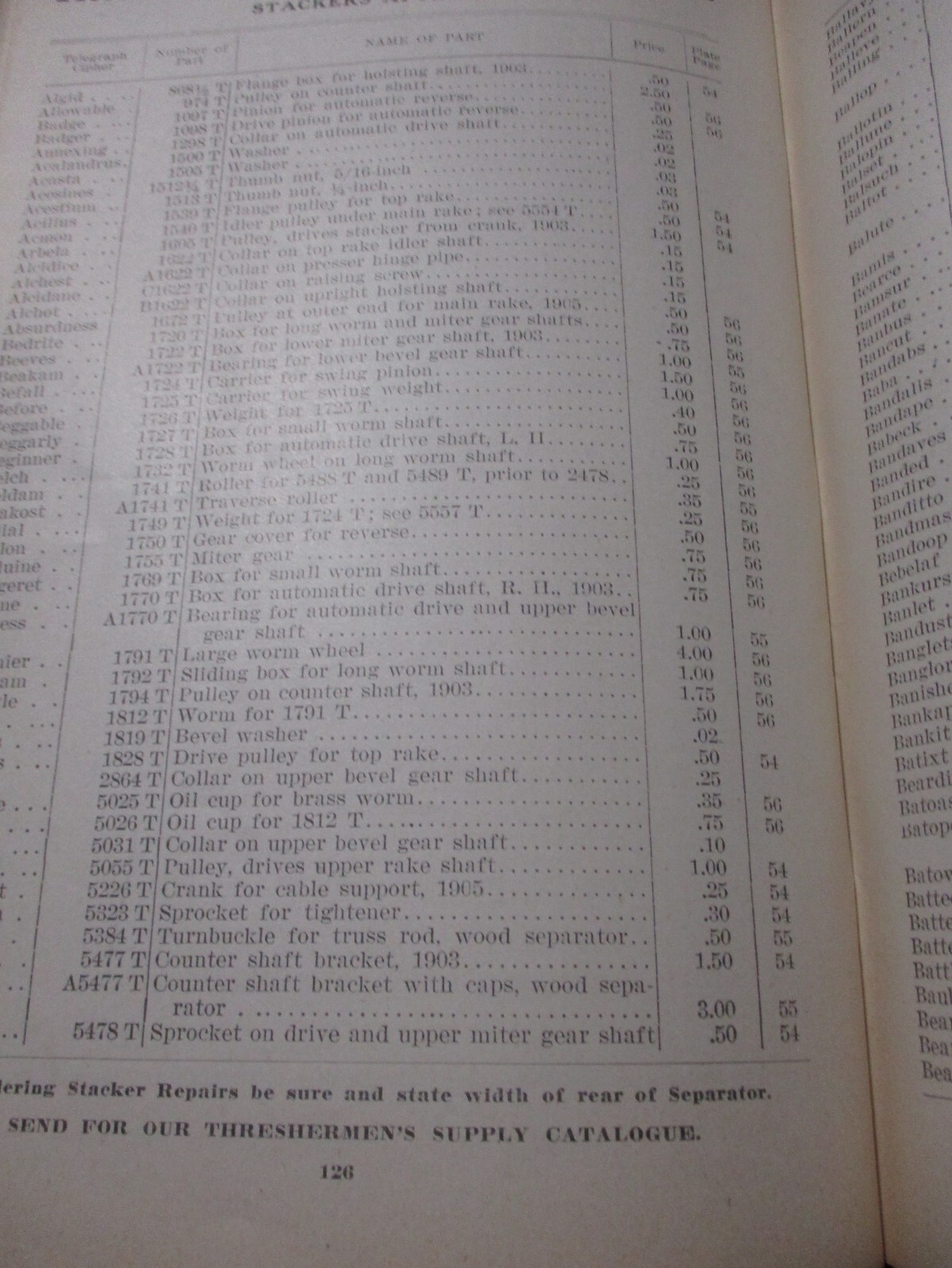 Case Threshing Machines Repair Parts Price List 1908