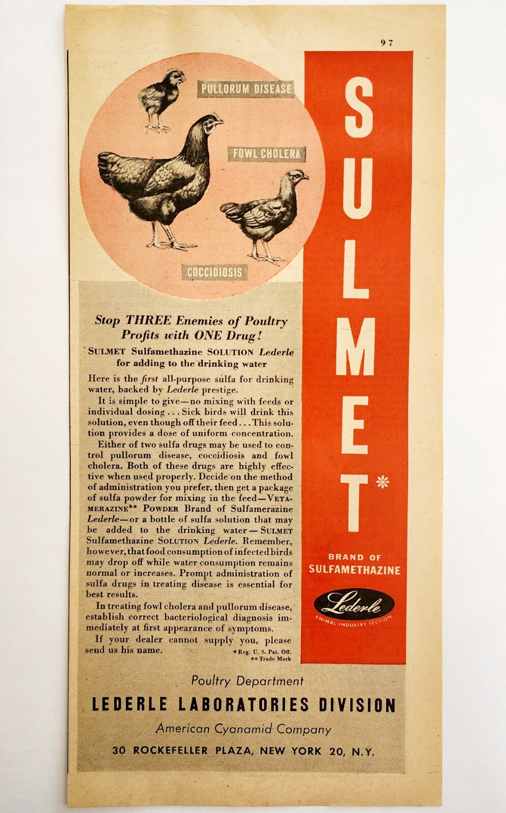 1947 Lederle Laboratories Sulmet Advertisement Farming Agriculture DWNN18