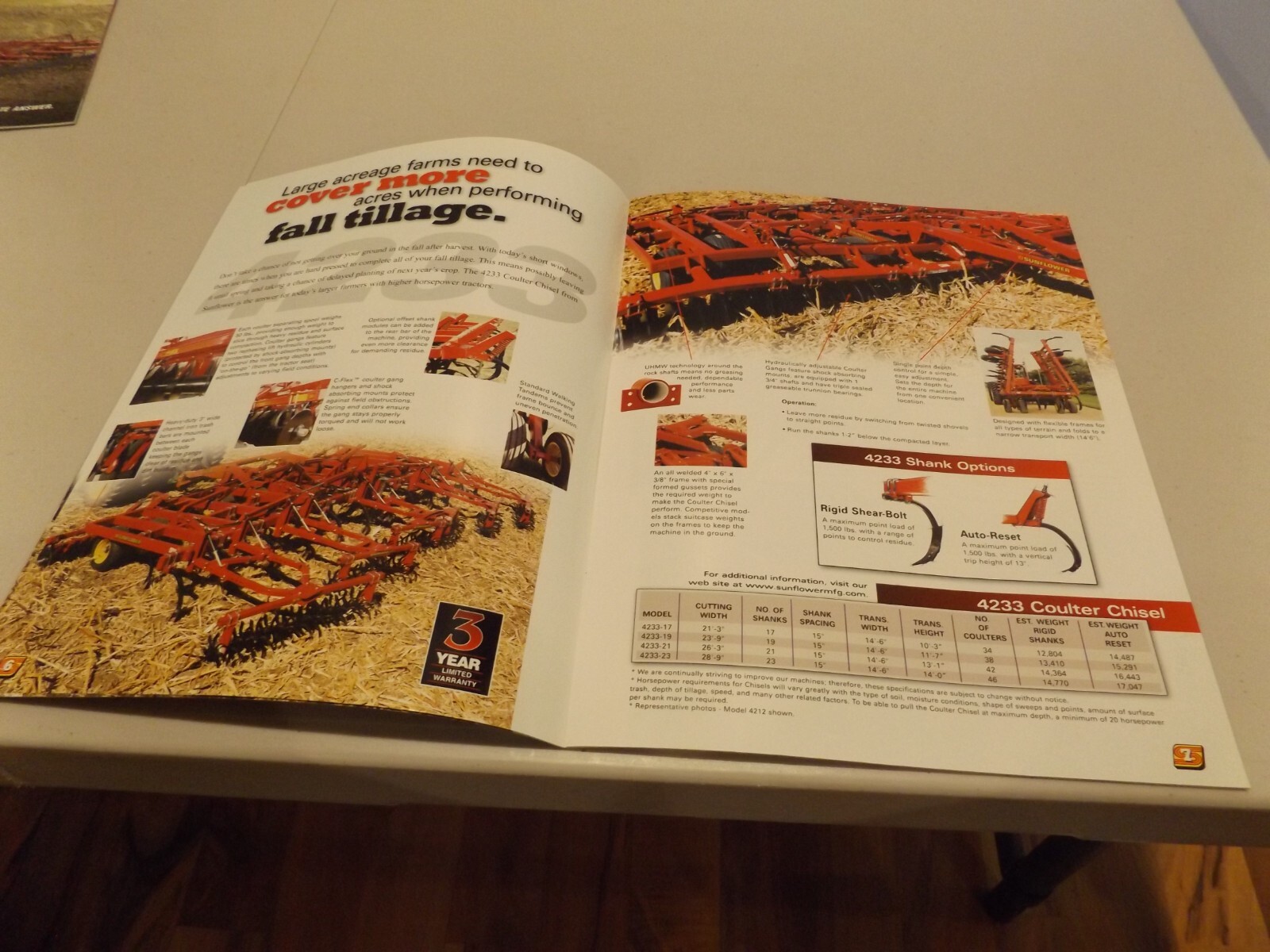 SUNFLOWER PRIMARY TILLAGE TOOLS MODEL 4530 CHISEL, LIT # BAC 36028 4/06