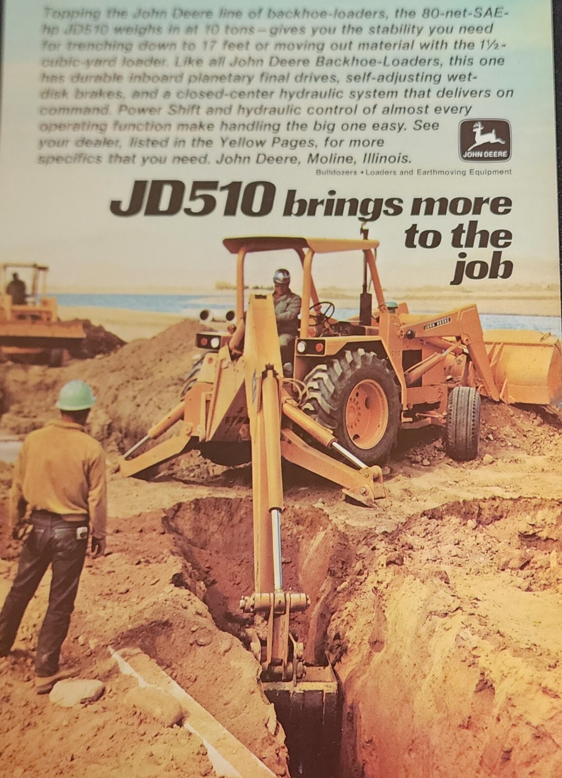 John Deere Tractor Backhoe Loader Magazine Ad Print Vtg Picture Wall Art