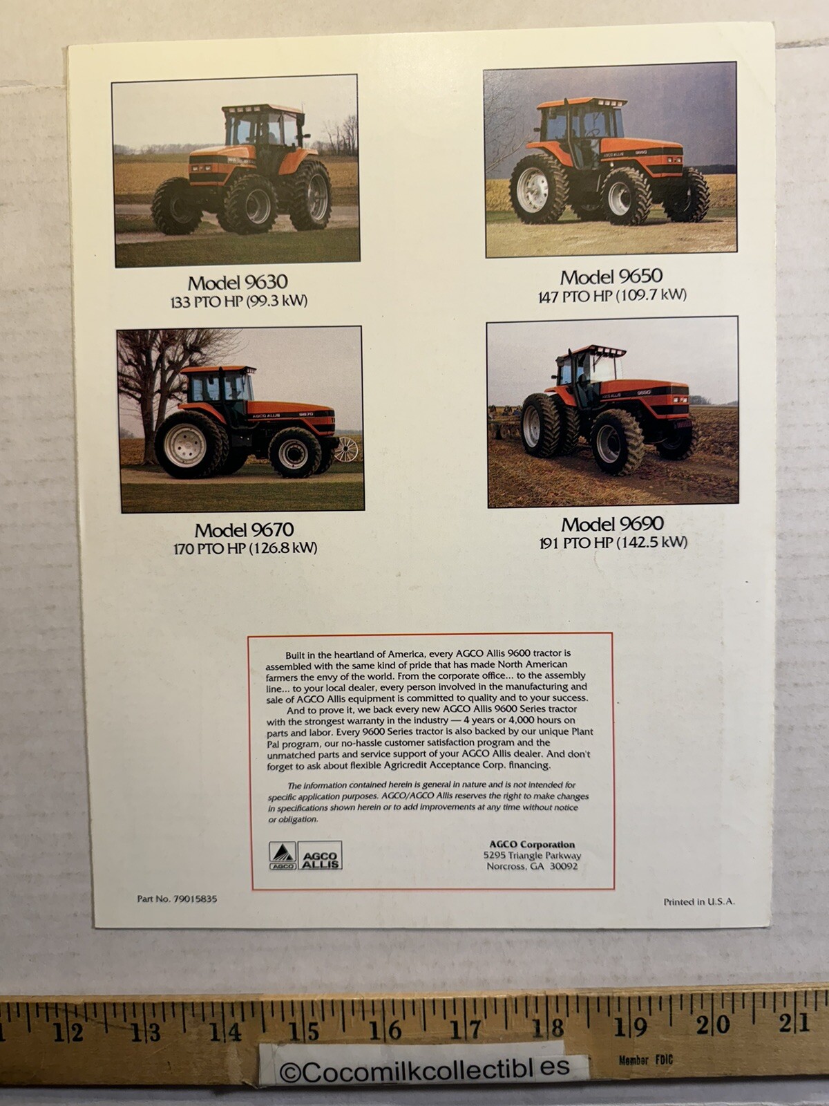 Vintage AGCO Allis 9600 Series Tractors 133 to 191 PTO Horsepower Brochure