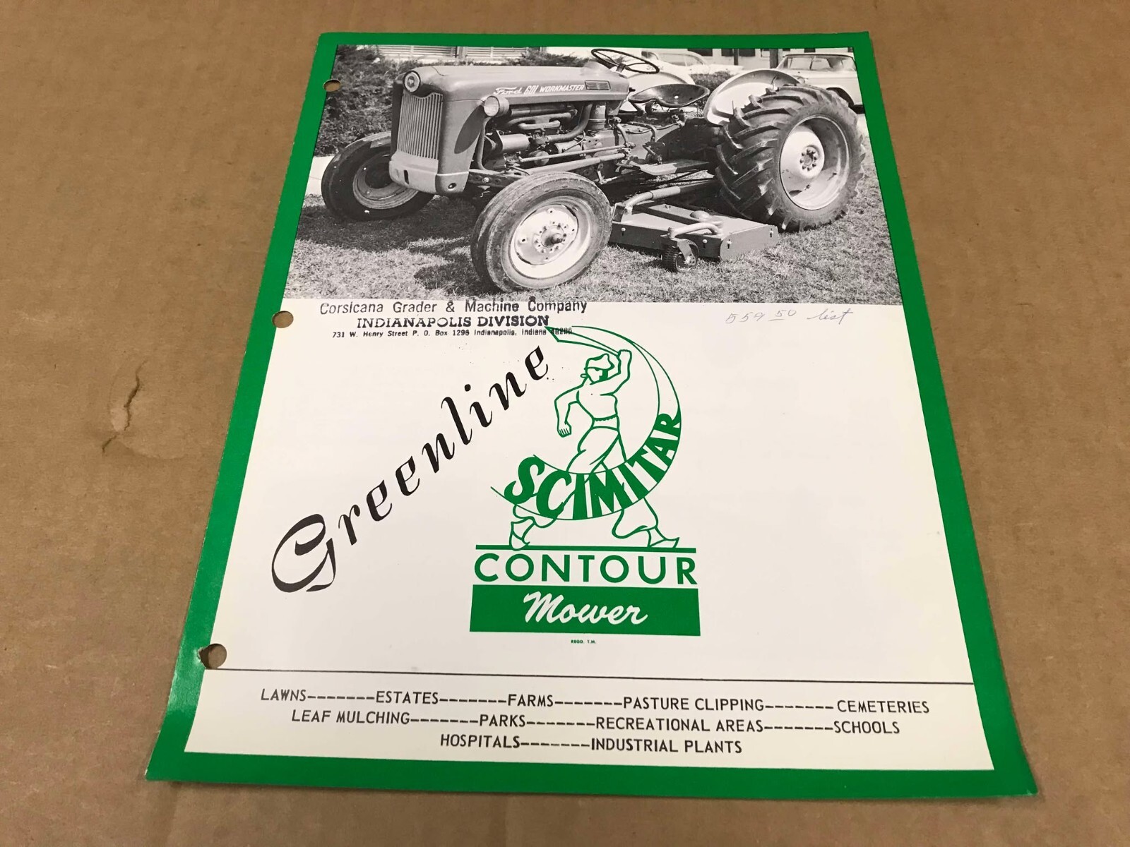Vintage Greenline Scimitar Contour Mower Informational Brochure