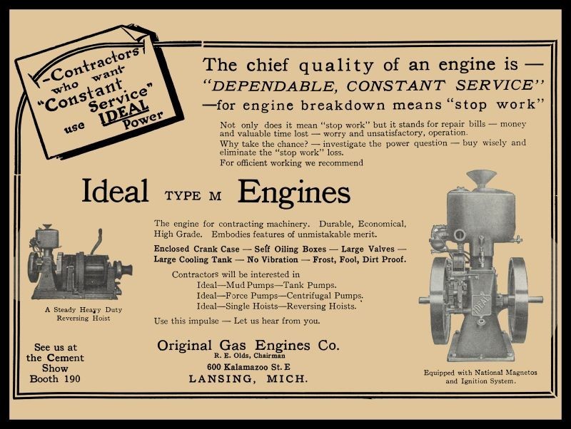1914 Original Gas Engine Co. Lansing IDEAL Type M New Sign 24×30&Prime; USA STEEL