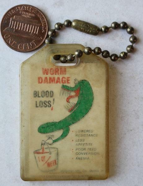 1960s Era MoorMans Livestock Feeds E-Z-Ex Worm killer blood loss keychain RARE –