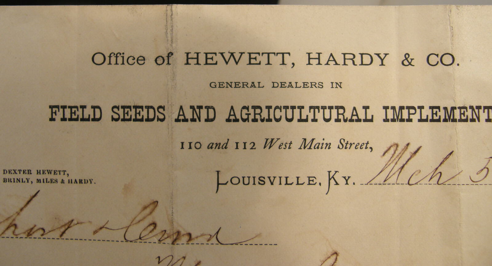 ANTIQUE LETTERHEAD HEWETT HARDY CO SEEDS & AGRICULTURAL IMPLEMENTS LOUISVILLE KY