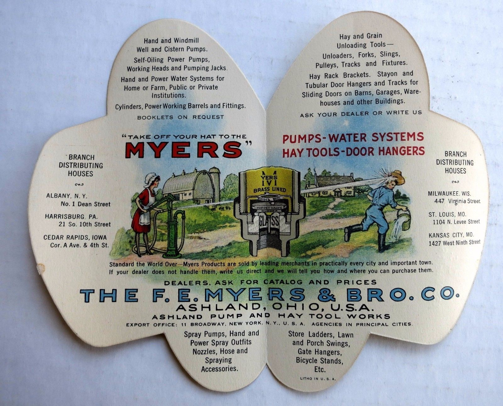 1928 Die Cut Advertising Trade Card Shaped Like Hat For Myers Farm Equipment