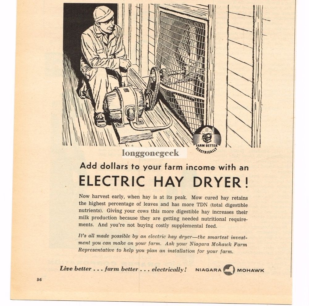 1961 Niagara Mohawk Electric Hay Dryer art Vintage Ad