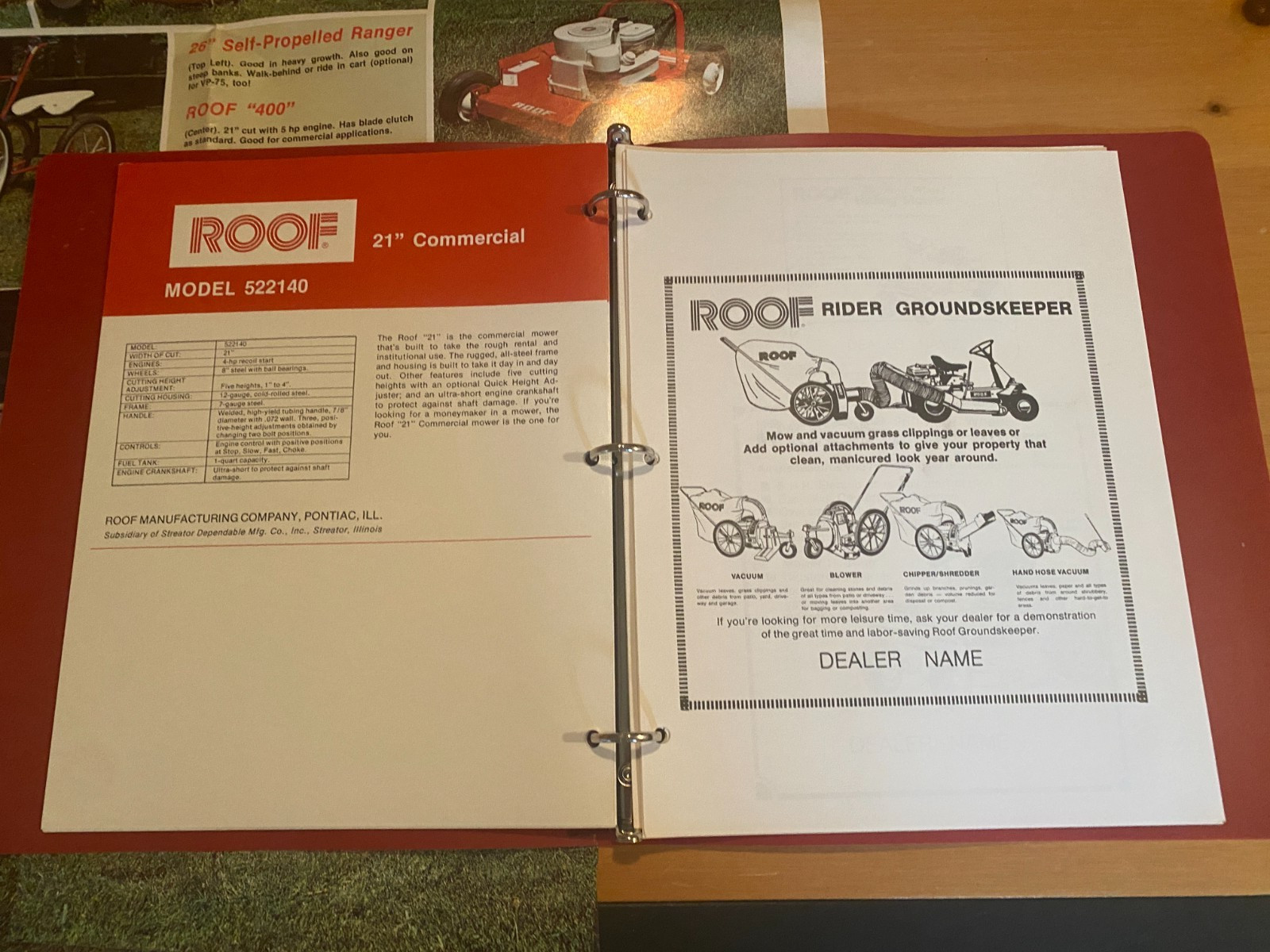 Roof Power Lawn Equipment Original Dealer Equipment Brochure Package FREE SHIP