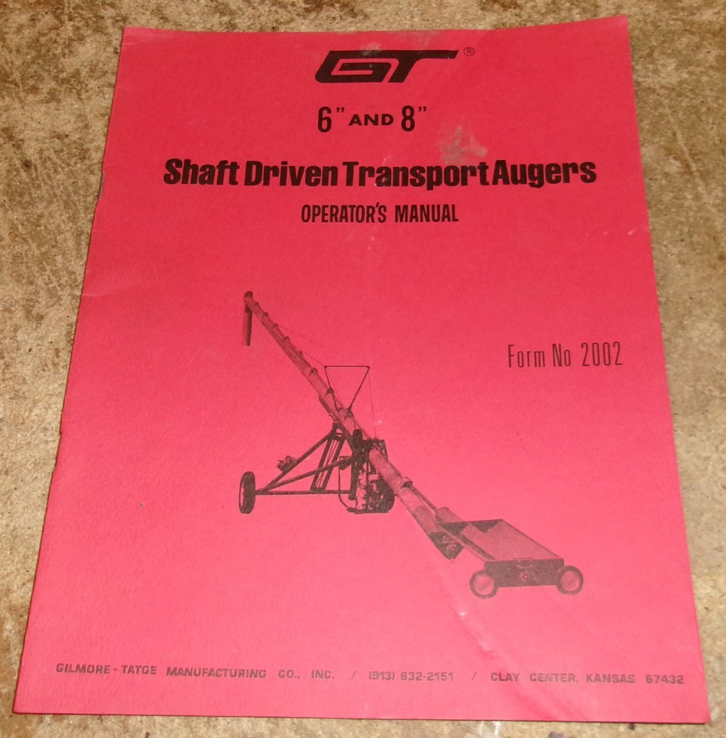 vintage GT 6&Prime;+8&Prime; transport augers operators manual good used