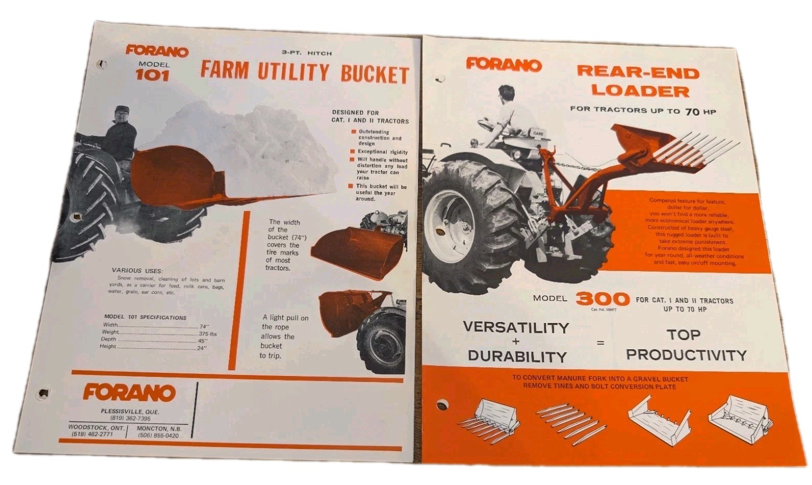Forano Model 101 Farm Utility Bucket & Rear-End Loader Model 300 Brochures
