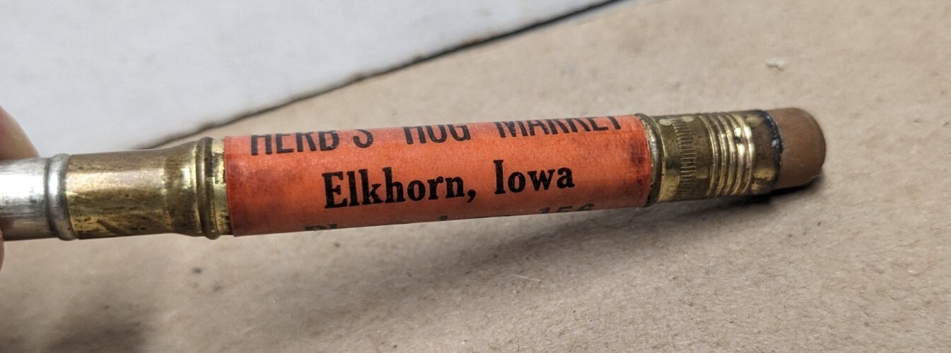 Vintage Herb&rsquo;s Hog Market Phone 1 Elkhorn Iowa Ia Bullet Pencil