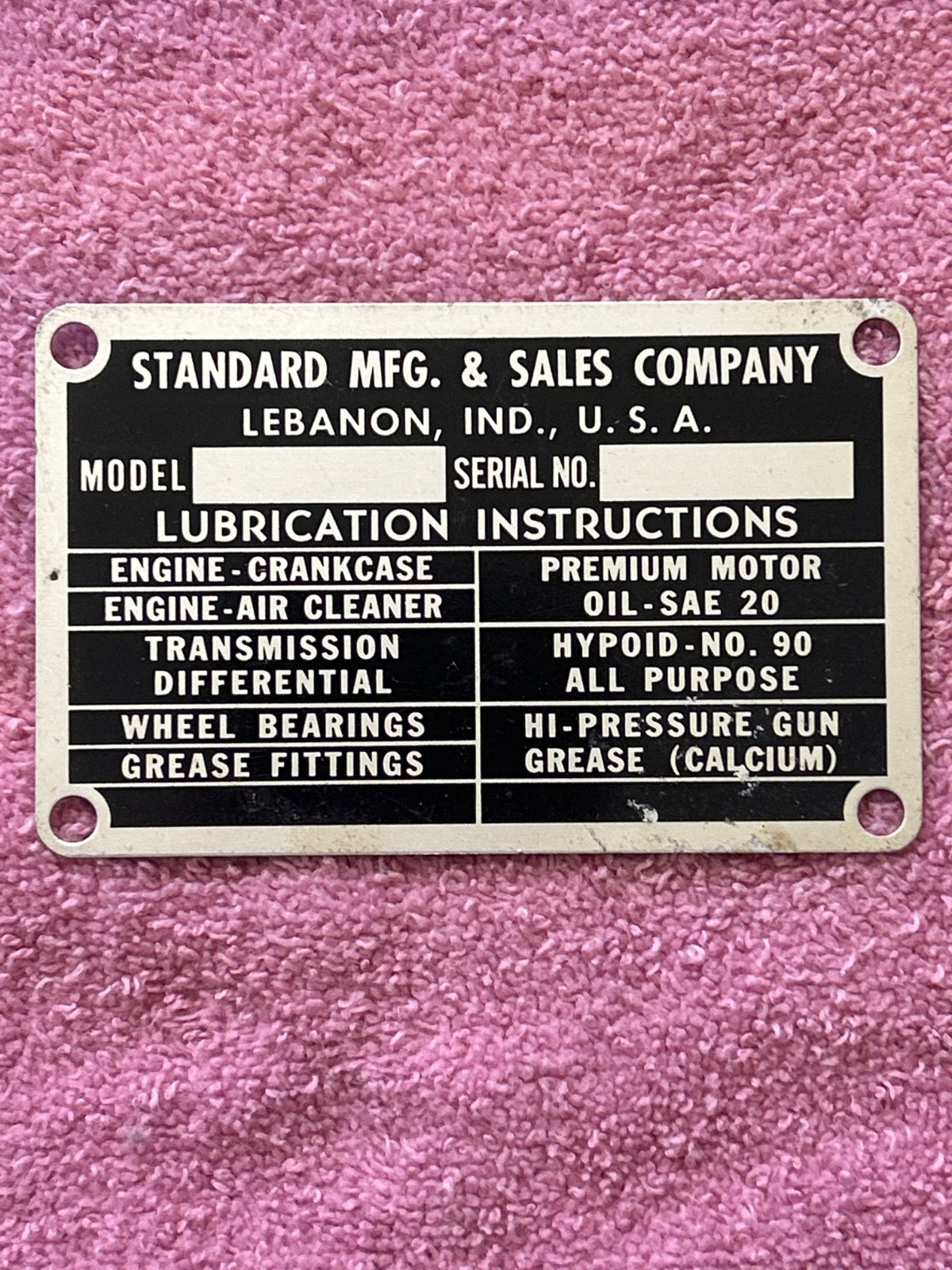 Vintage Bantam Tractor ID Serial Number Tag UNUSED NOS Lebanon Indiana