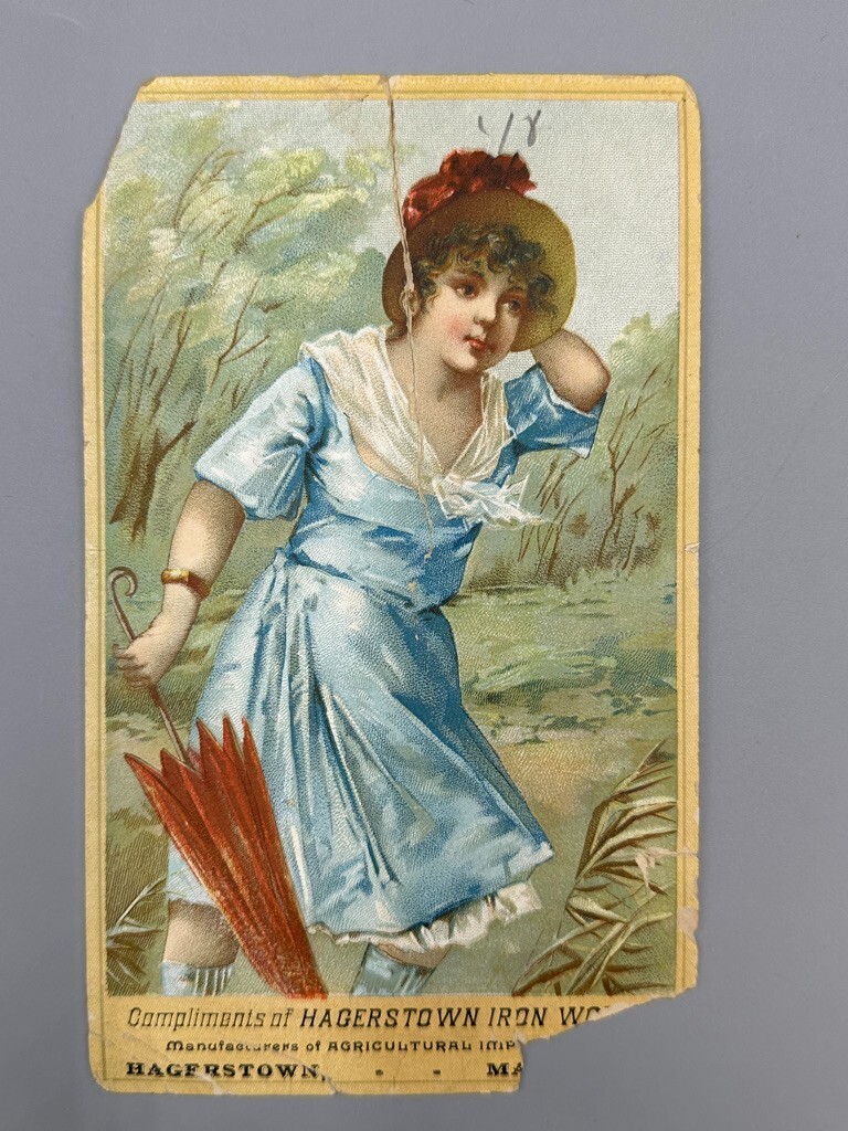 1880s HAGERSTOWN IRON WORKS Victorian FARM Advertising Trade Card MARYLAND