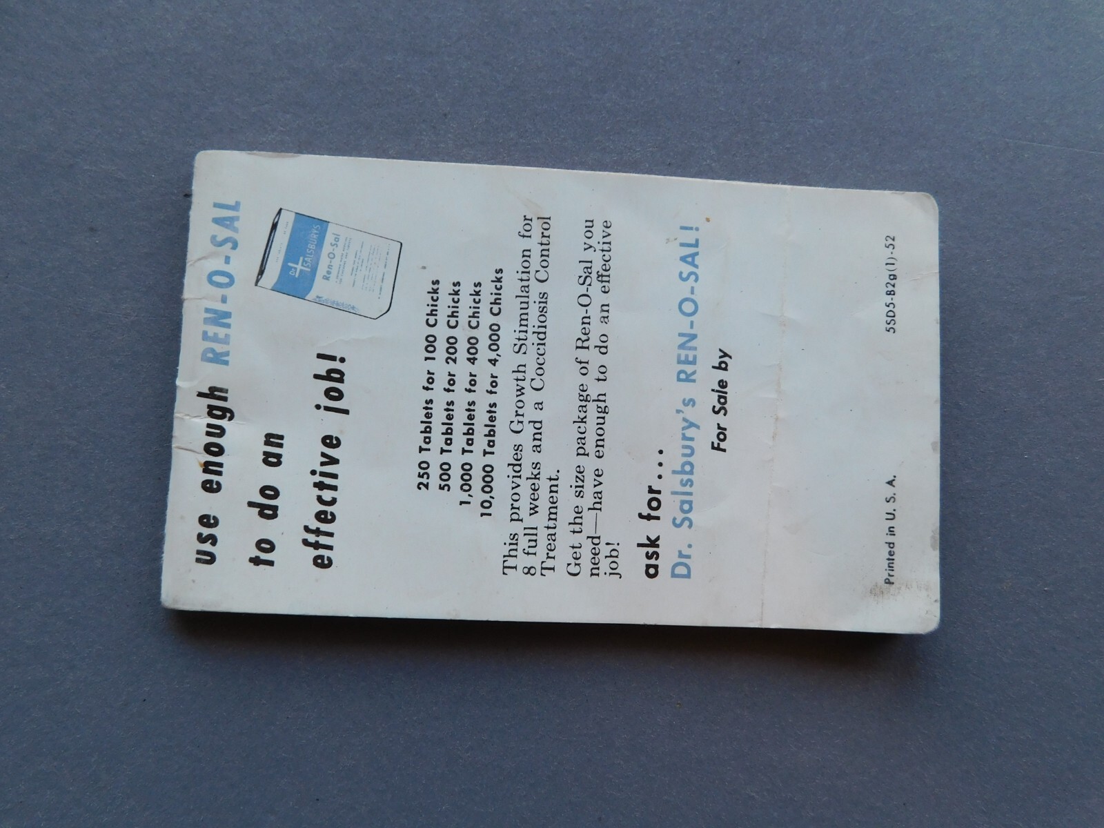 Dr Salsbury&rsquo;s Ren-O-Sal Drinking Water Medicine for Poultry – label pad