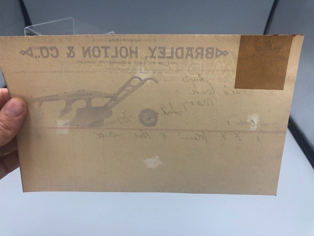 1890s BRADLEY HOLTON Co PLOW Receipt FARM Advertising INDIANA Billhead
