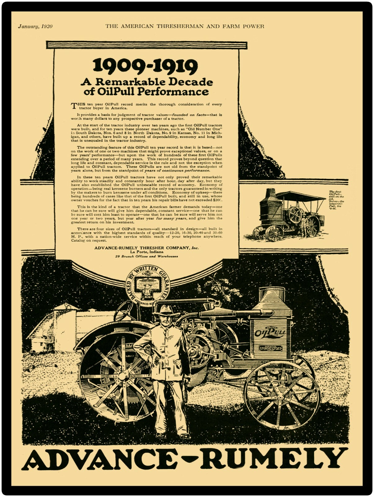 1920 Advance Rumely Oil Pull Tractor Model 2-20 Reproduction Metal Sign
