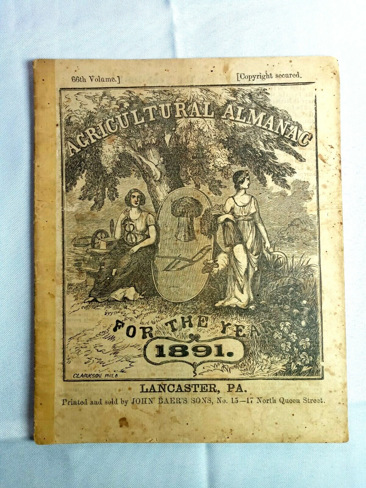 1891 John Bear Baer&rsquo;s Agricultural Almanac Lancaster, PA Antique Farmers Vintage