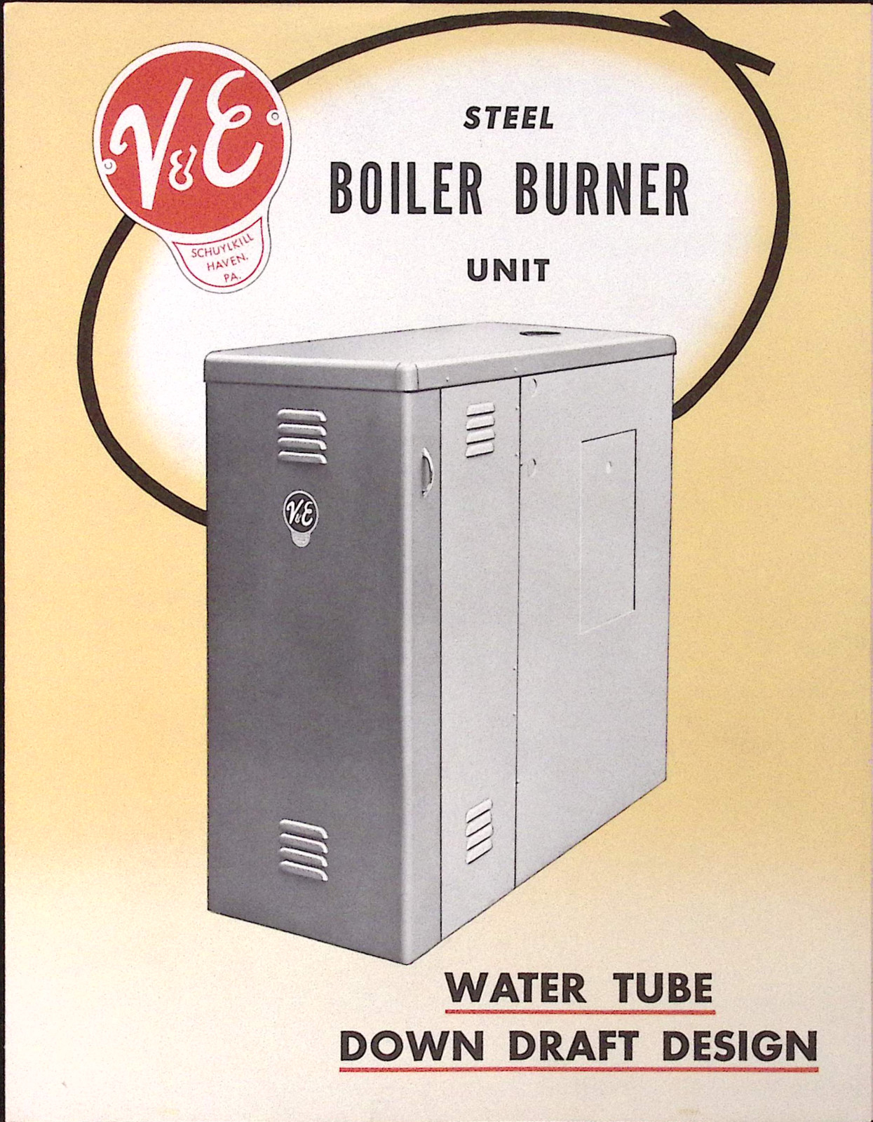 1954 V&E Steel Boiler Burner Unit Water Tube Down Draft Design Brochure