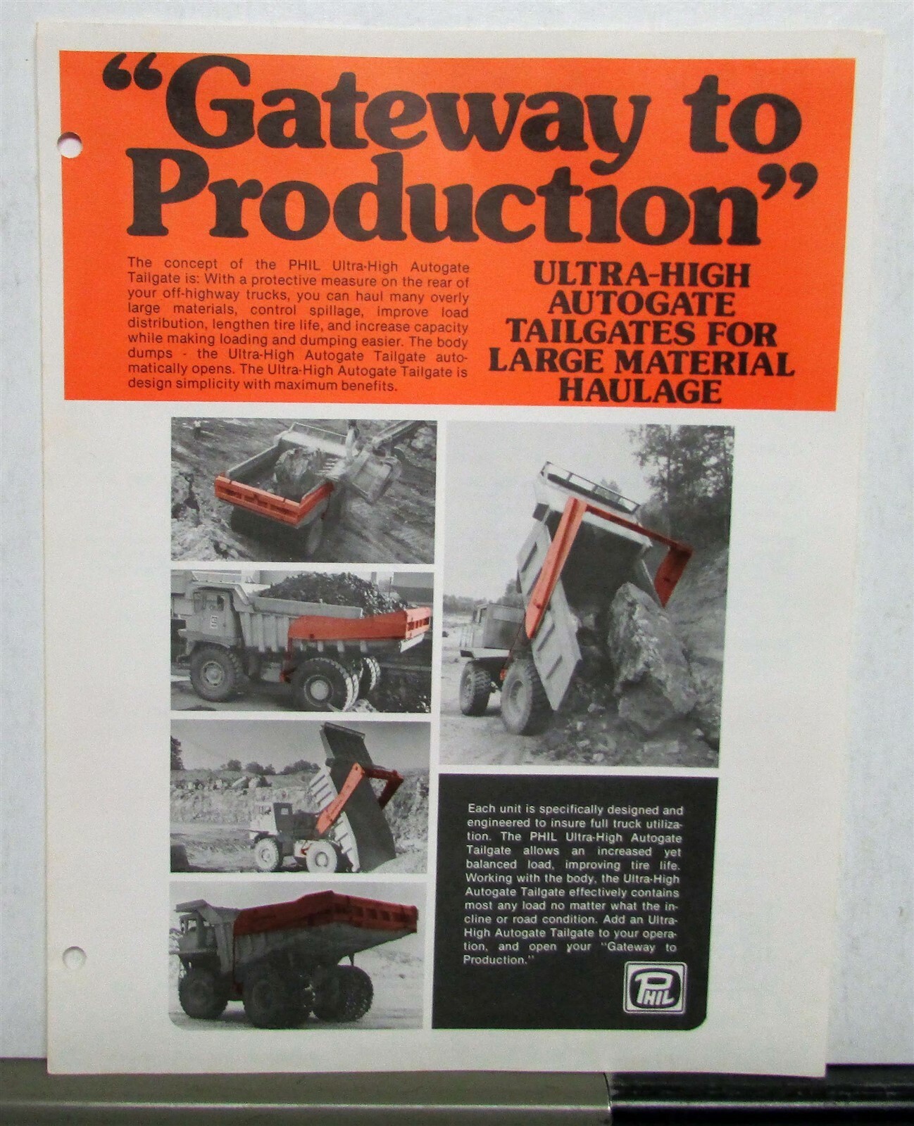1978 Phil Ultra High Tall Gate Dump Trucks Construction Sales Sheet