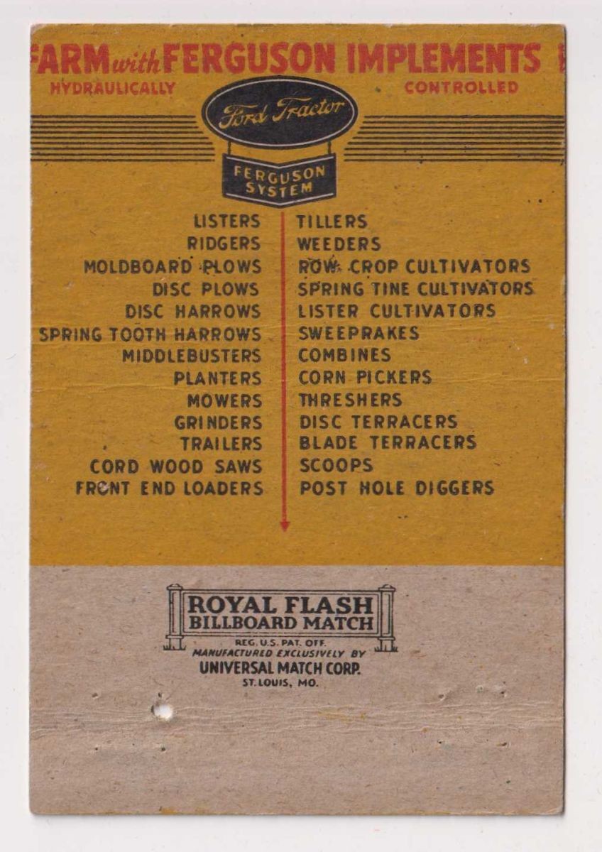 Ford Tractor Ferguson System Flexible Farming Matchbook Cover