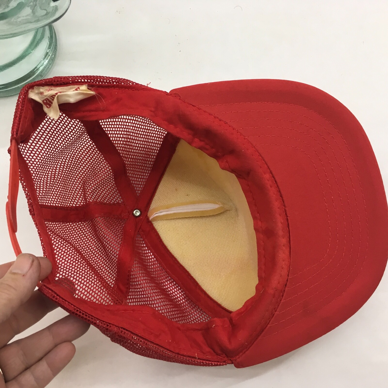Vintage Farmer Mesh Snapback Hat Red White Trucker Cap Southern USA