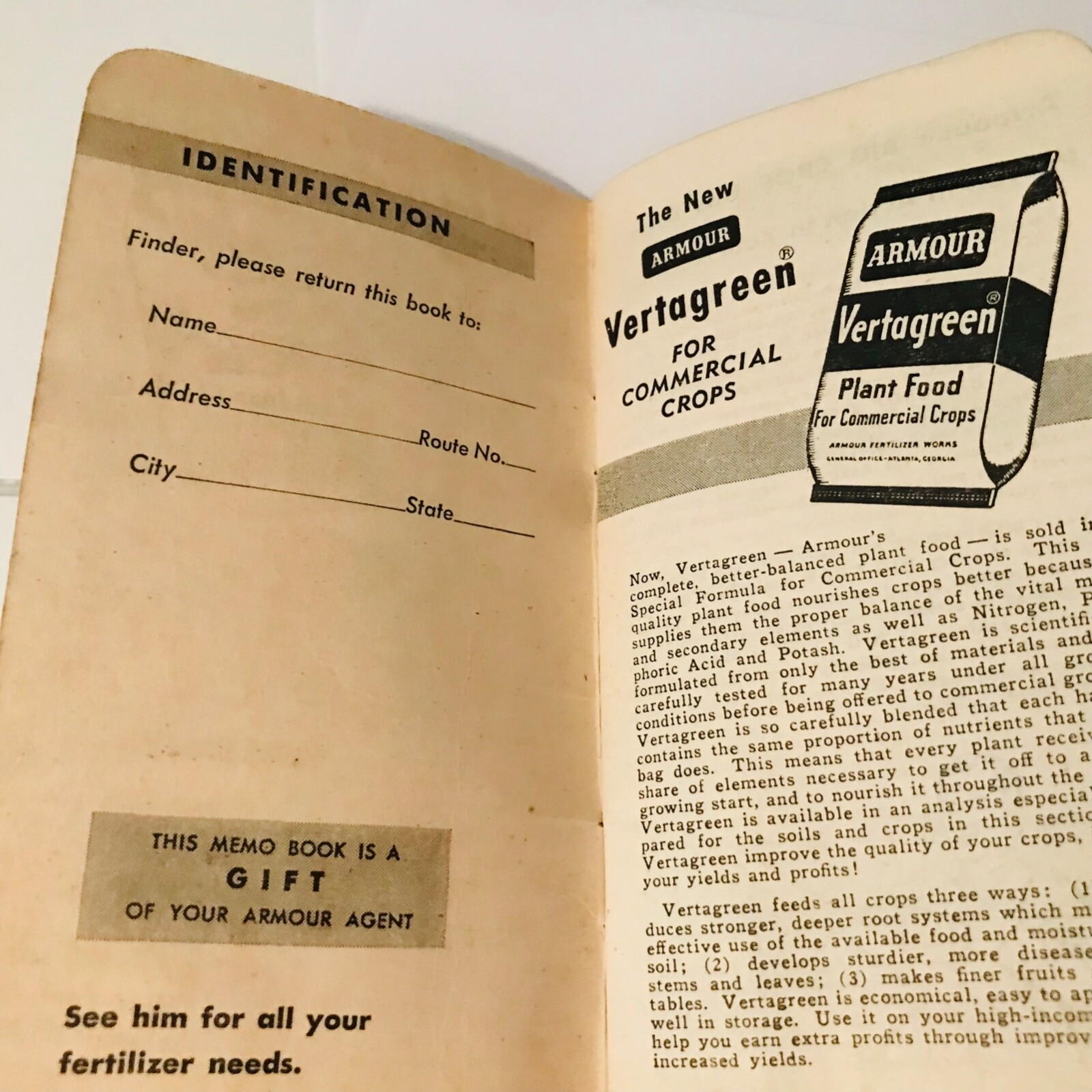 1952-1953 Armour&rsquo;s Fertilizer & Vertagreen Plant Food Pocket Notebook Calendar