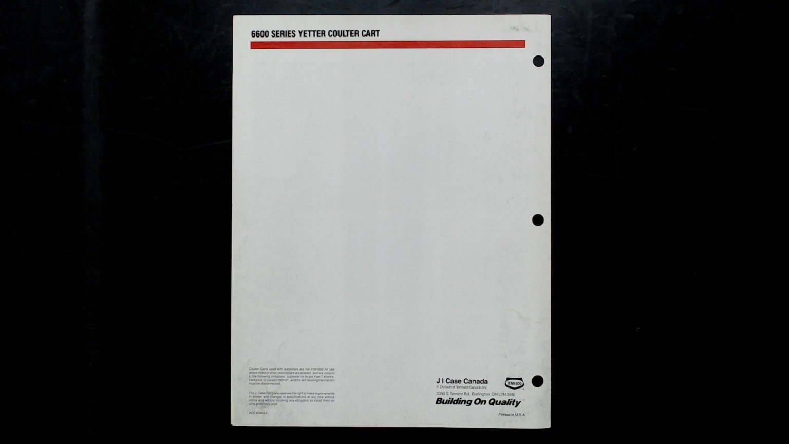 Case IH 6600 Series Coulter Cart Vintage Agricultural Brochure