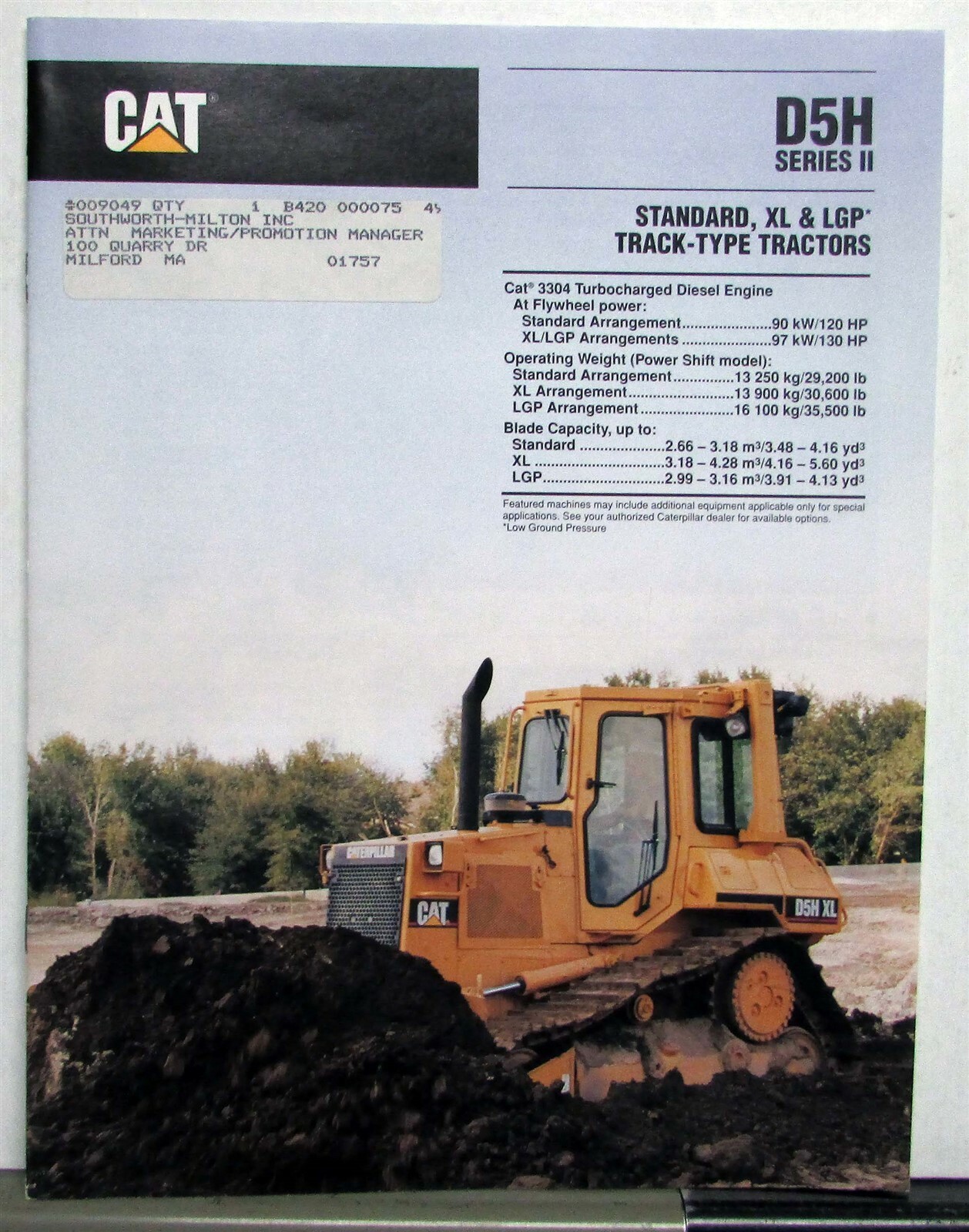 1994 Caterpillar D5H Series II Track Type Tractors Construction Sales Brochure