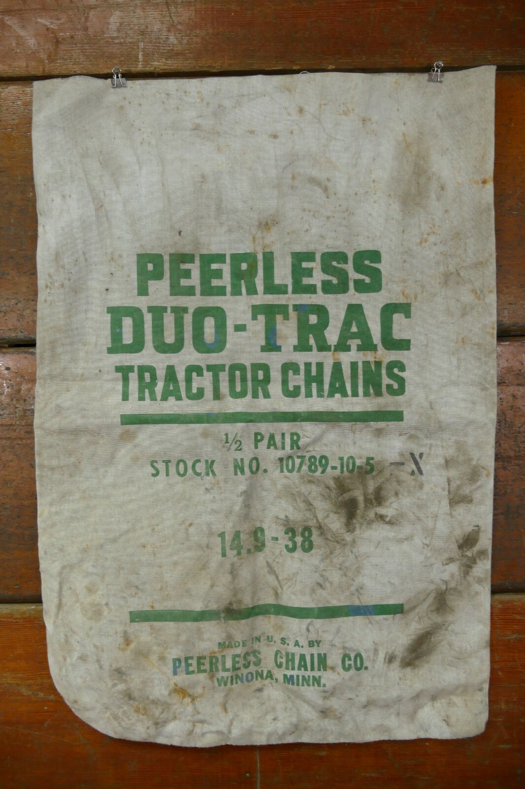 Vintage Peerless Duo Trac Tractor Chains Advertising Cloth Bag Winona Minnesota