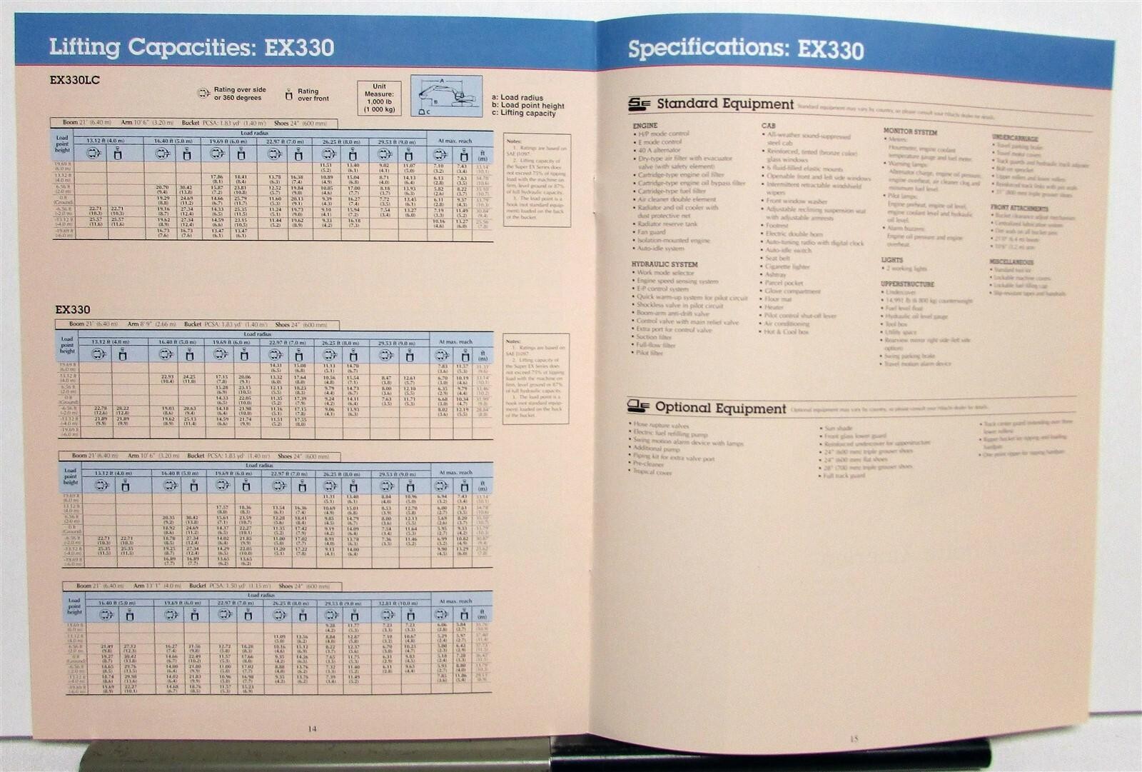 1990s Hitachi Super EX330V Excavator Specifications Construction Sales Brochure