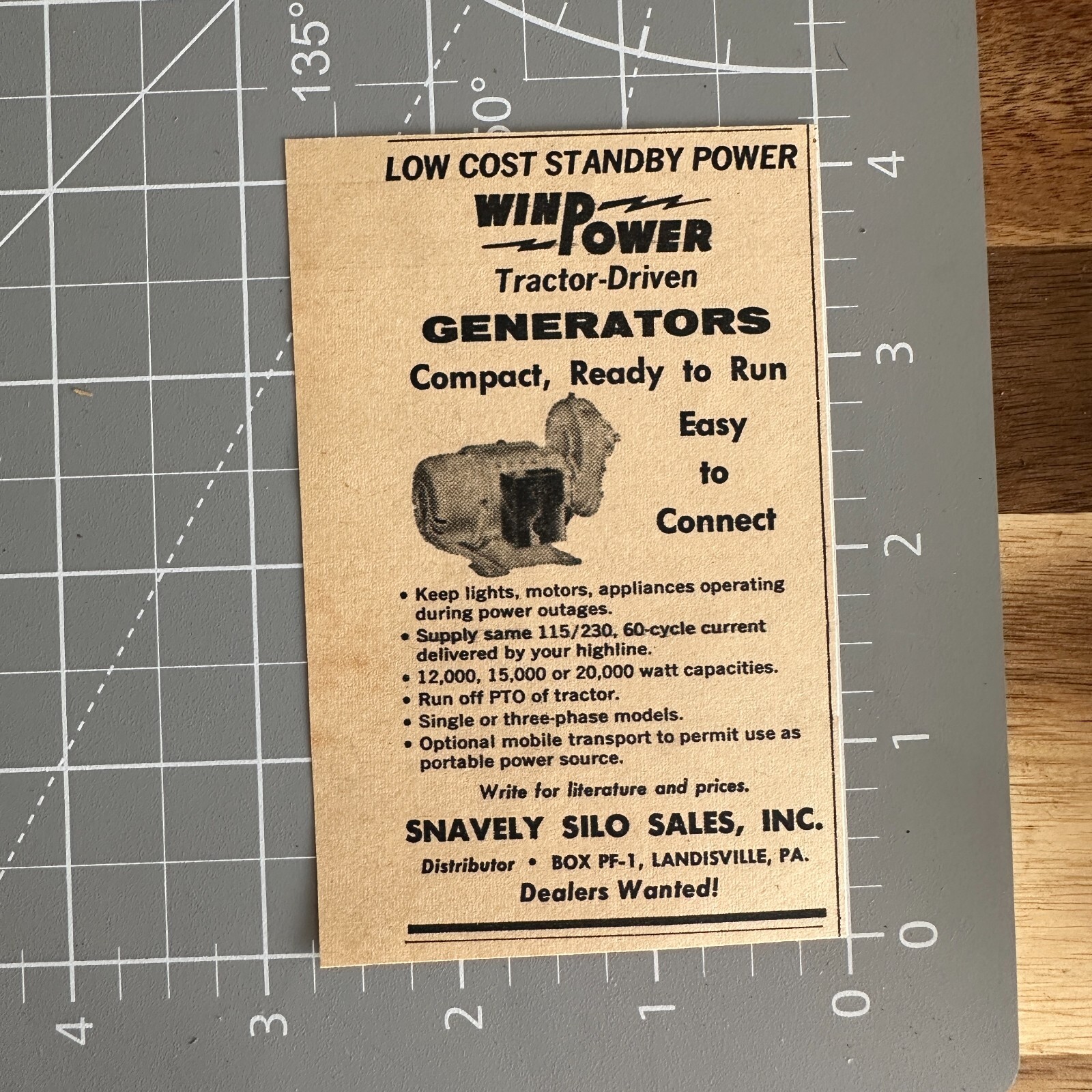 1963 Win Power Tractor Generator Ad Shavely Silo Sales Lancaster PA Farm Print
