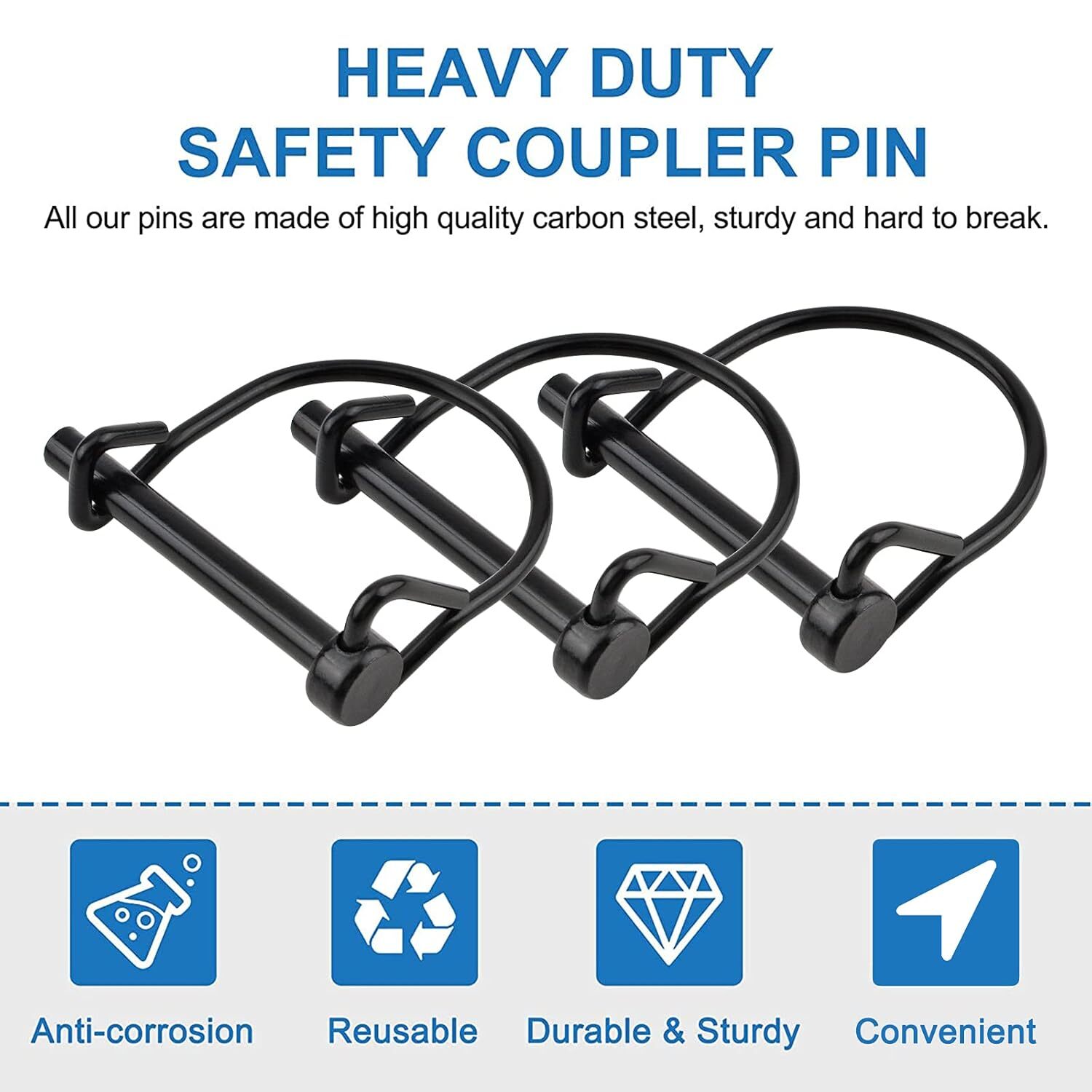 INCREWAY Wire Lock Pin, 1/4&Prime; Heavy Duty Safety Coupler Shaft Locking Pin 10pcs