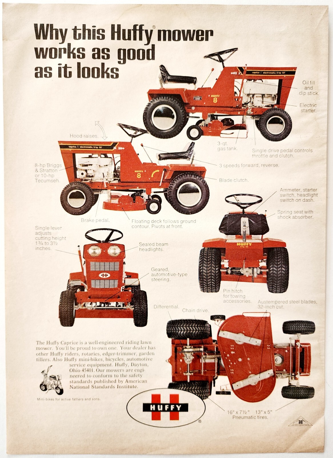 1971 Huffy Caprice Lawn Mower Advertisement Agriculture Rider Garden Care DWF11