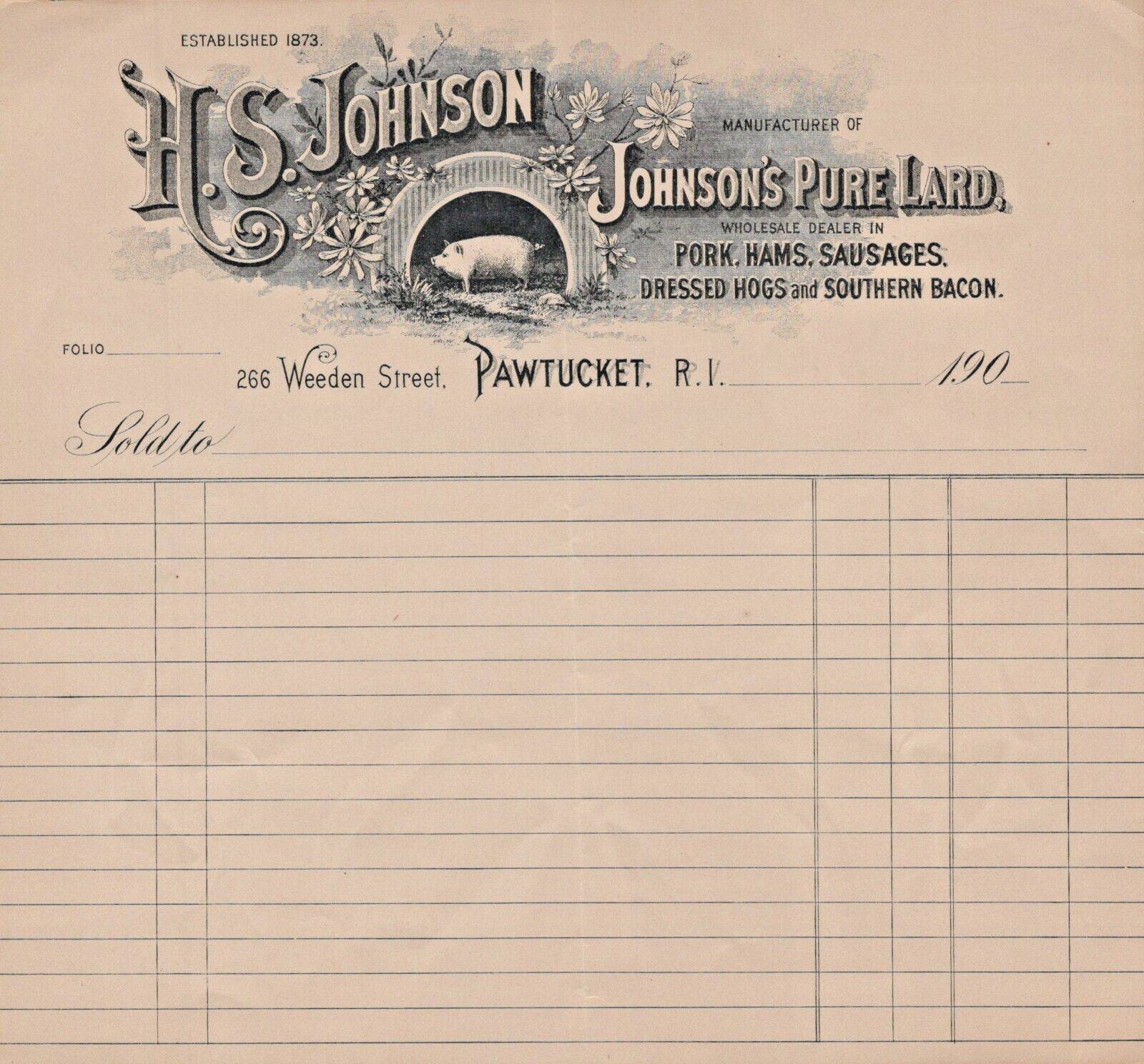 HS Johnson 1900 Unused Invoice Stationary Johnson&rsquo;s Pure Laird Pig Logo A11T