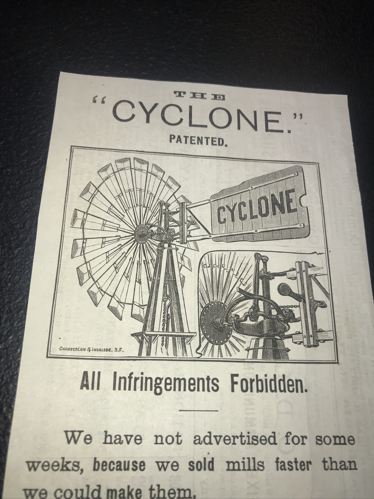 1886 Cyclone Windmill Farm Advertising – San Francisco – California 9”